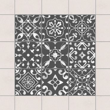 Fliesenaufkleber - Muster Dunkelgrau Weiß Serie