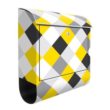 Briefkasten - Geometrisches Muster gedrehtes Schachbrett Gelb