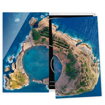 Herdabdeckplatte Glas - Luftbild - Die Insel Vila Franca do Campo - 52x60cm
