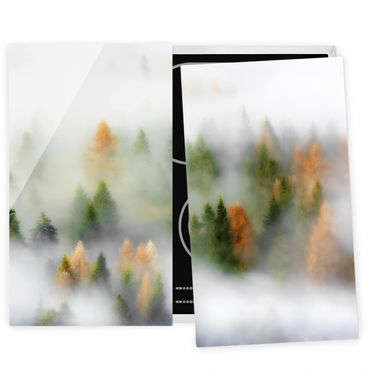 Herdabdeckplatte Glas - Nebelwald im Herbst - 52x60cm