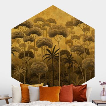Sekskantet tapet - Tall Trees in the Jungle in Golden Tones