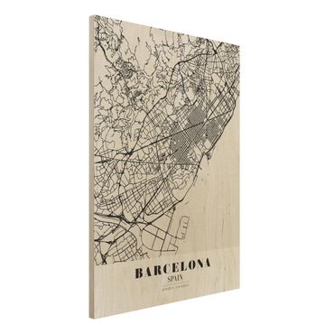 Holzbild -Stadtplan Barcelona - Klassik- Hochformat 3:4