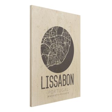 Holzbild -Stadtplan Lissabon - Retro- Hochformat 3:4