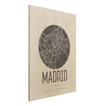 Holzbild -Stadtplan Madrid - Retro- Hochformat 3:4