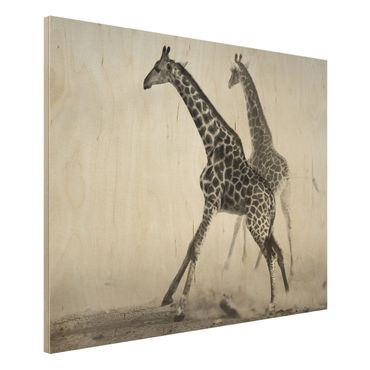 Wandbild aus Holz - Giraffenjagd - Quer 4:3