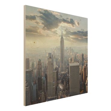 Holz Wandbild - Sonnenaufgang in New York - Quadrat 1:1