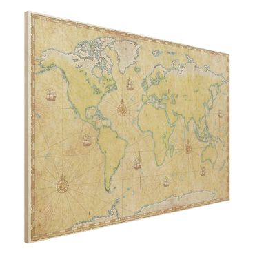Holzbild Weltkarte - World Map - Quer 3:2