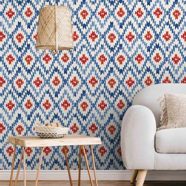 Fototapet - Ikat Pattern Mexico Red And Blue