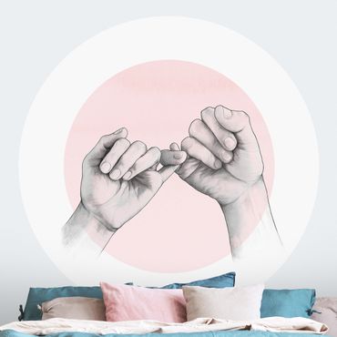 Runde Tapete selbstklebend - Illustration Hände Freundschaft Kreis Rosa Weiß