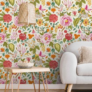 Fototapet - Illustrated Floral Chinoiserie Pattern On Yellow