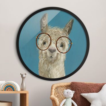 Rundes Gerahmtes Bild - Lama mit Brille I
