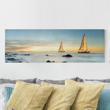 Leinwandbild - Segelschiffe im Ozean - Panorama Quer