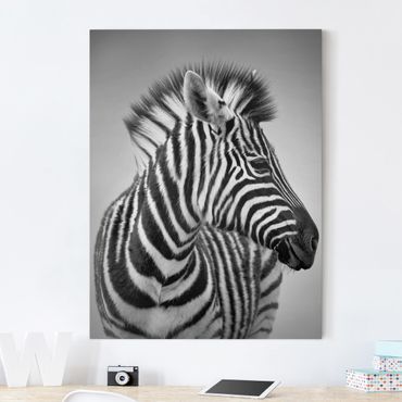 Leinwandbild Schwarz-Weiß - Zebra Baby Portrait II - Hoch 3:4
