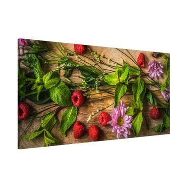 Magnettafel - Blumen Himbeeren Minze - Memoboard Panorama Quer