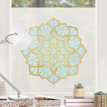 Vinduesklistermærke - Mandala Illustration Flower Light Blue Gold