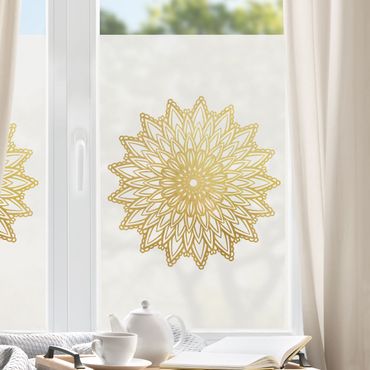 Vinduesklistermærke - Mandala Sun Illustration White Gold