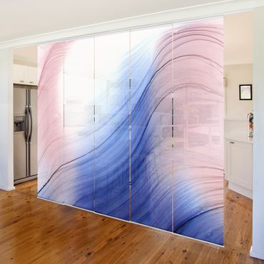 Schiebegardinen Set - Melierter Farbtanz Blau mit Rosa - Flächenvorhang