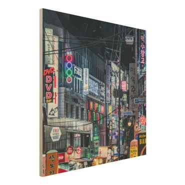 Holzbild - Nachtleben von Seoul - Quadrat