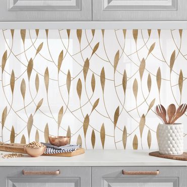 Küchenrückwand - Natürliches Muster schwungvolle Blätter in Gold II