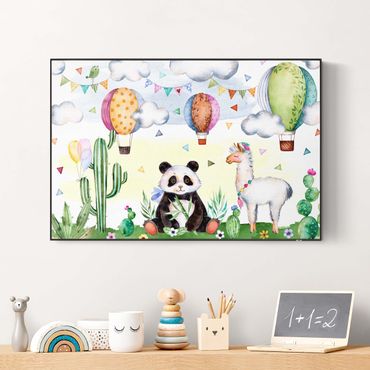 Akustikbillede - Panda And Lama Watercolour