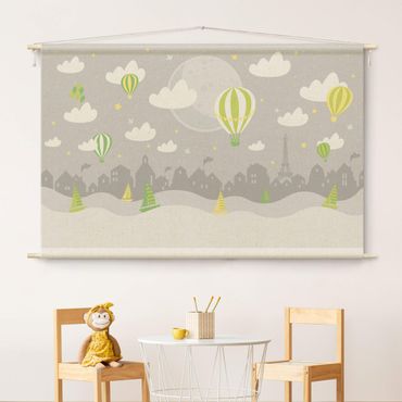 Gobelin - Paris With Stars And Hot Air Balloon In Grey
