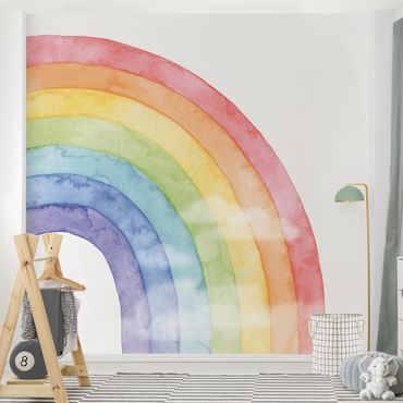 Fototapet - Rainbow And Clowds Watercolour