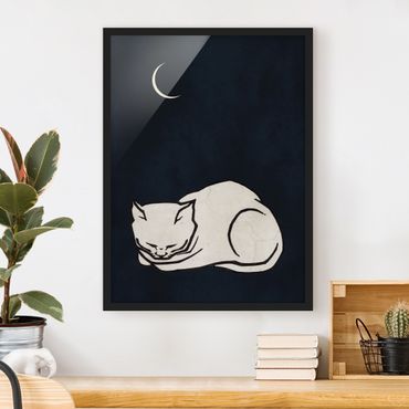 Bild mit Rahmen - Schlafende Katze Illustration - Hochformat