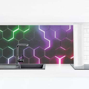 Selvklæbende stænkplade - Hexagonal Pattern With Neon Light