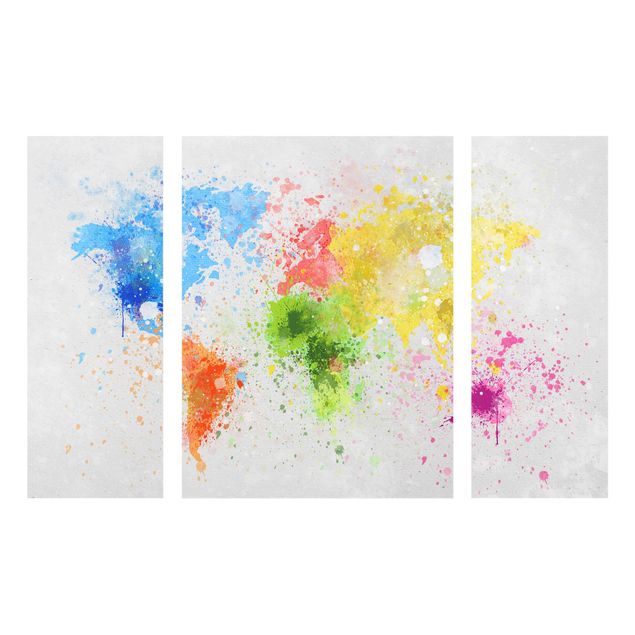 Glasbilleder verdenskort Colourful Splodges World Map