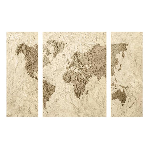 Glasbilleder verdenskort Paper World Map Beige Brown