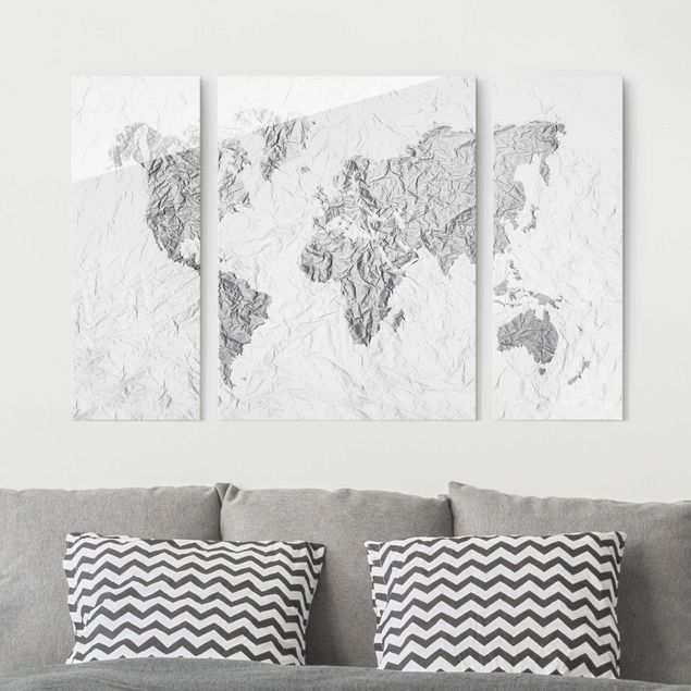 køkken dekorationer Paper World Map White Grey