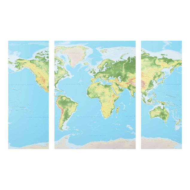 Glasbilleder verdenskort Physical World Map