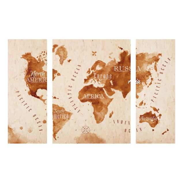 Glasbilleder verdenskort World Map Watercolour Beige Brown