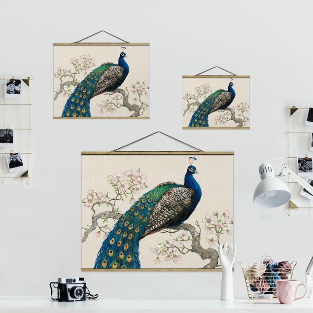 Billeder Vintage Peacock With Cherry Blossoms