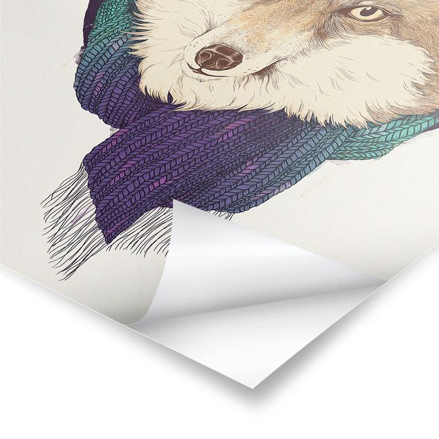 Billeder Illustration Fox Moon Purple Turquoise