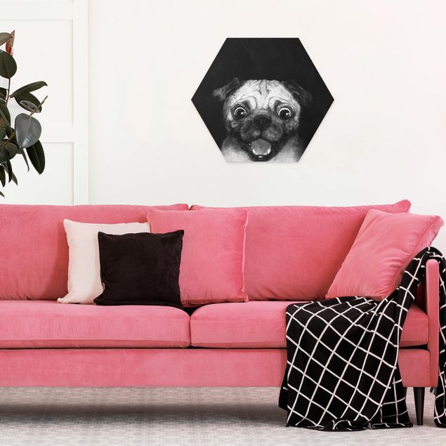 Billeder kunsttryk Illustration Dog Pug Painting On Black And White
