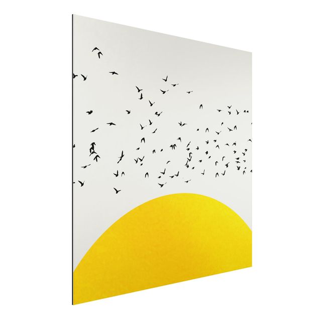 køkken dekorationer Flock Of Birds In Front Of Yellow Sun