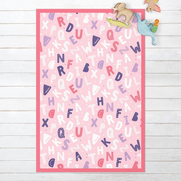 Udendørs tæpper Alphabet With Hearts And Dots In Light Pink With Frame