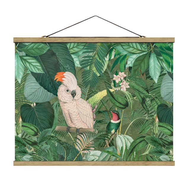 Billeder kunsttryk Vintage Collage - Kakadu And Hummingbird