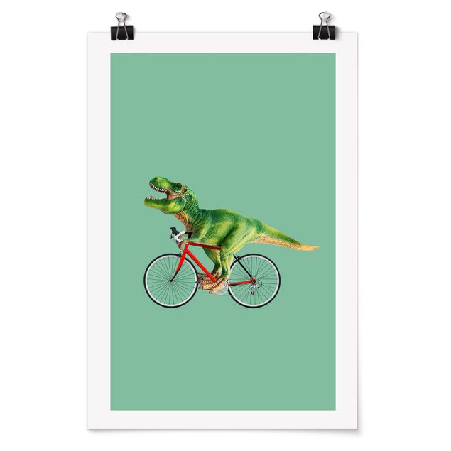 Plakater dyr Dinosaur With Bicycle