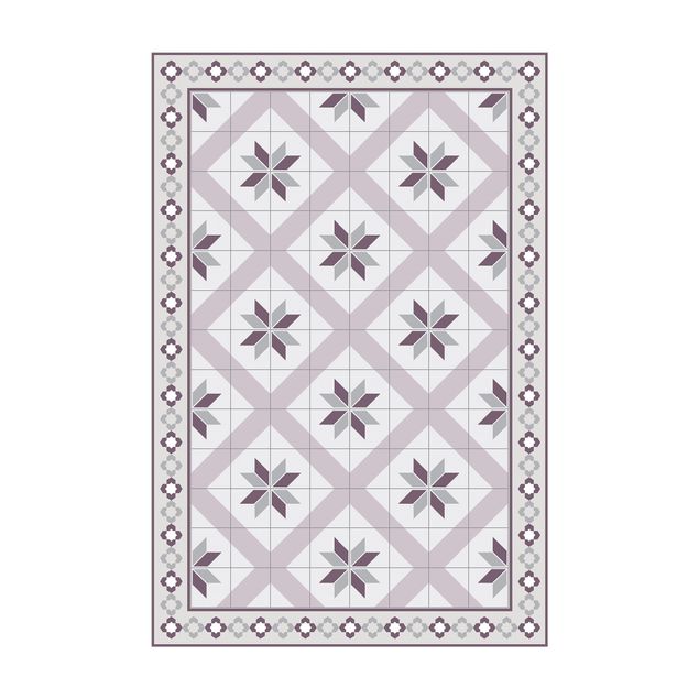 tæppe med blomster Geometrical Tiles Rhombal Flower Lilac With Border
