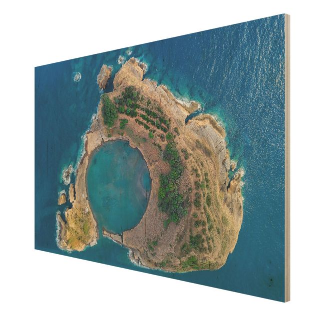 Prints på træ strande Aerial View - The Island Of Vila Franca Do Campo