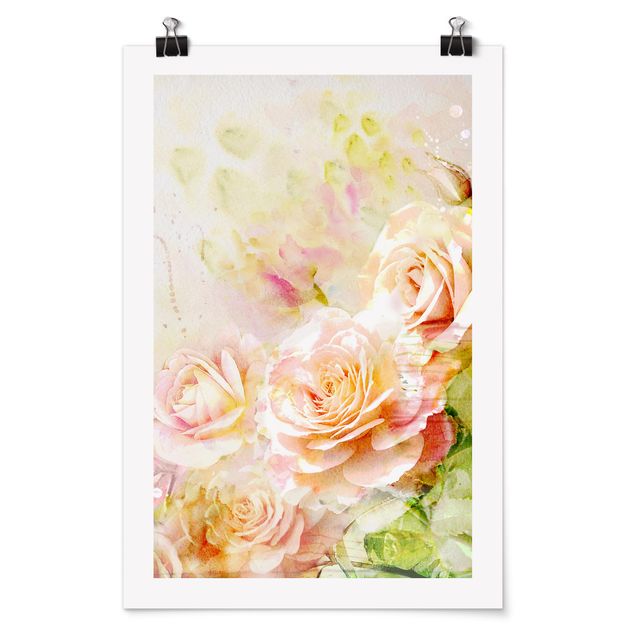 Billeder blomster Watercolour Rose Composition