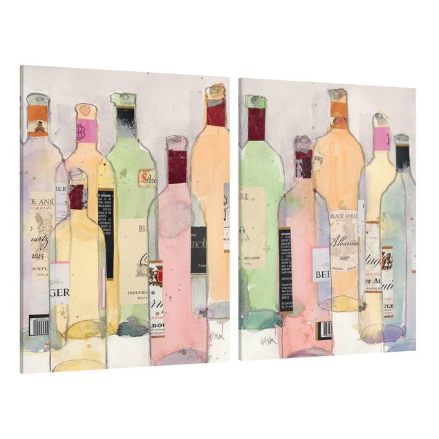Billeder på lærred Wine Bottles In Water Color Set I