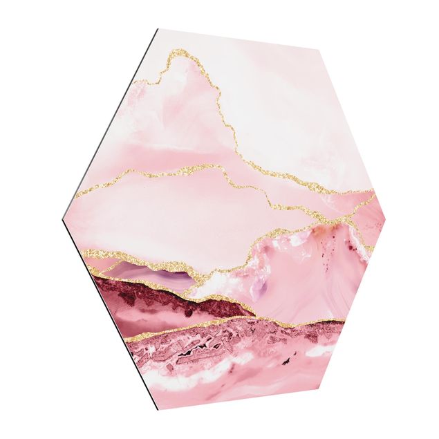 Billeder mønstre Abstract Mountains Pink With Golden Lines