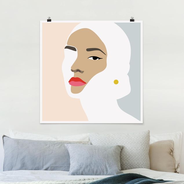 Kunst stilarter Line Art Portrait Woman Pastel Grey