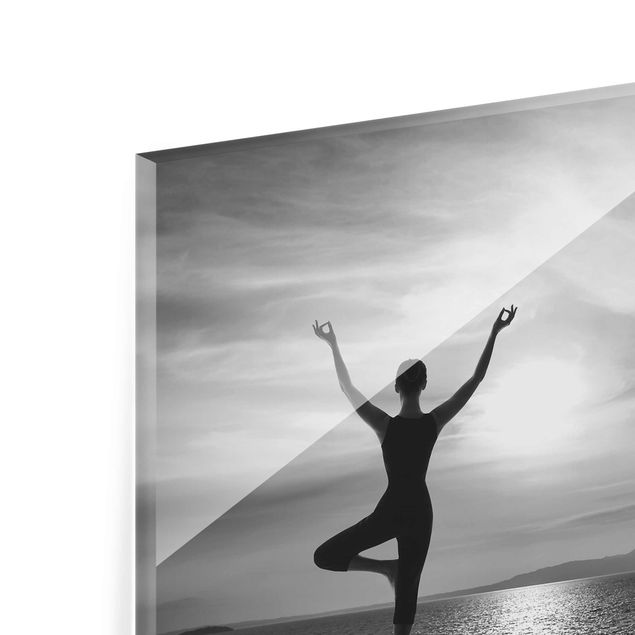Glasbilleder spirituelt Yoga white black