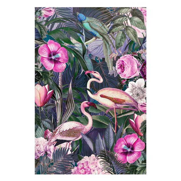 Billeder jungle Colourful Collage - Pink Flamingos In The Jungle