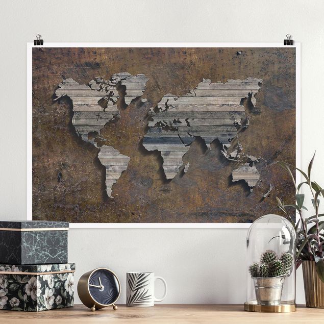 køkken dekorationer Wooden Grid World Map