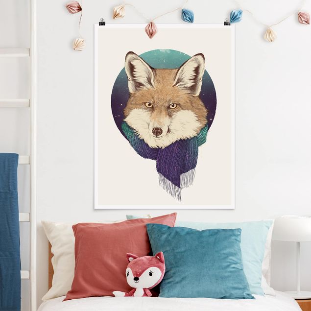 Plakater kunsttryk Illustration Fox Moon Purple Turquoise